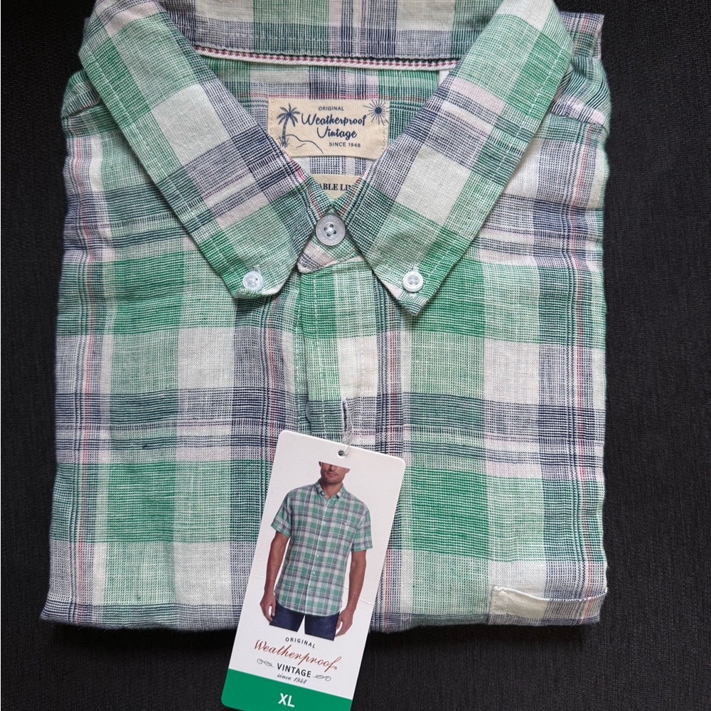 Weatherproof Vintage Green and Blue Plaid Shirt Size XL